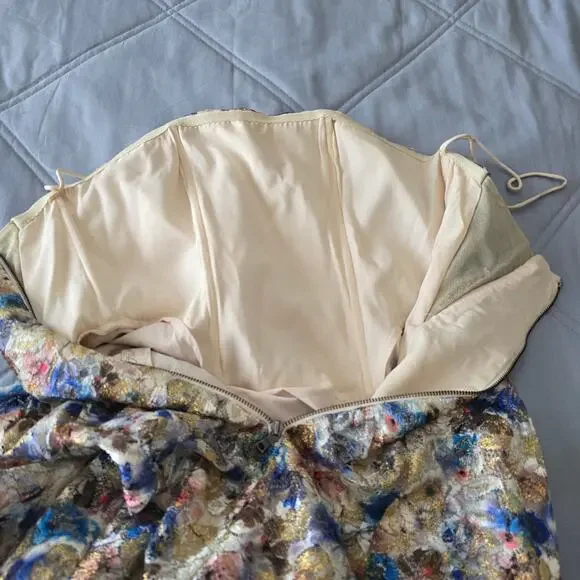 Alice + Olivia Strapless Floral Gown Dress Sz 4 Metallic Formal Evening Wedding - Picture 8 of 14